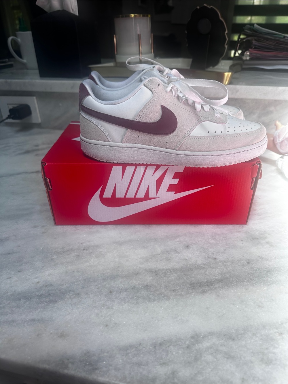 Nike Low-Top Sneakers in White and Burgundy Accent
